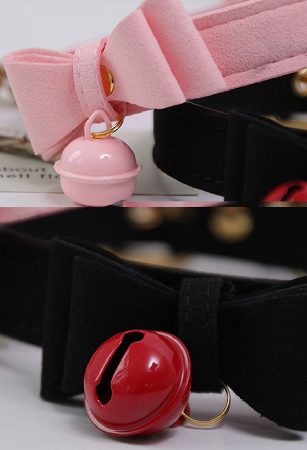 Kawaii Lolita Choker PU leather Bowknot Necklace with Bell