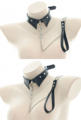 Gothic Maid Choker Black PU Necklace with Chain