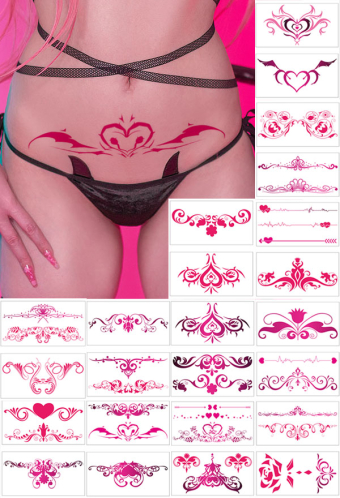 Allure Love Halloween Sexy Pink Waterproof Temporary Body Tattoo Stickers 24 Sheets