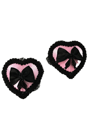 Women Gothic Black Pink Bowknot Decorated Nipple Cosver Breast Pasties
