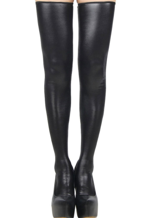 Sexy Black Faux Leather Back Zipper Thigh High Stockings