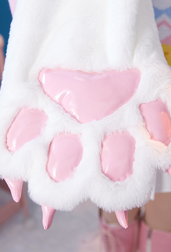 Cute Kawaii White Plush Cat Paw Design Long Scarf for Autumn Winter