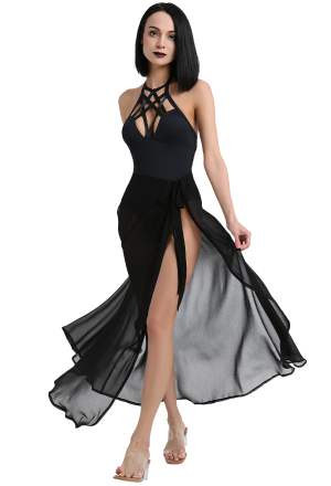 Veil Dream Women Gothic Black Chiffon Lace Up Sarong Long Wrap Skirt