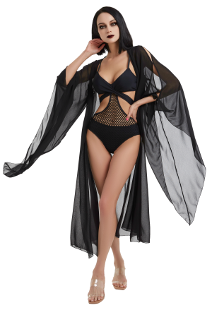 Veil Dream Witch Black Big Long Sleeves Sheer Chiffon Gothic Kimono Cardigan
