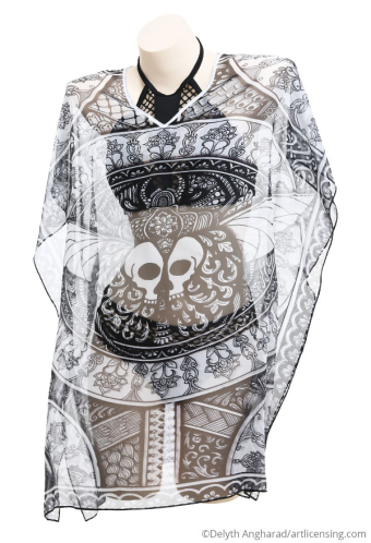 Veil Dream Women Gothic Sheer Skeleton Pattern Chiffon Pullover Swimsuit Cover Up