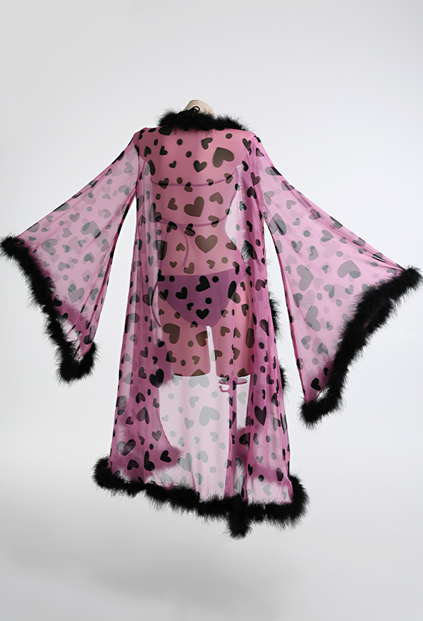 Veil Dream Pastel Gothic Heart Pattern Long Sleeves Sheer Chiffon Kimono Cardigans