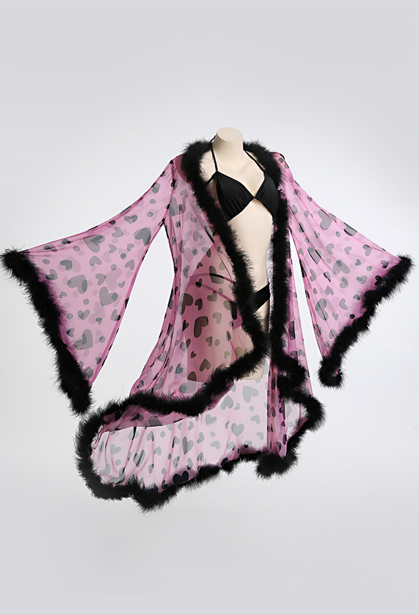 Veil Dream Pastel Gothic Heart Pattern Long Sleeves Sheer Chiffon Kimono Cardigans