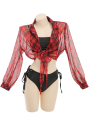 Veil Dream Women Punk Plaid Puff Sleeves Swimsuit Cover Up