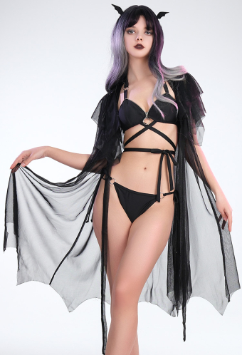 Veil Dream Black Queen Gothic Bat Style Sheer Chiffon Kimono Cardigans