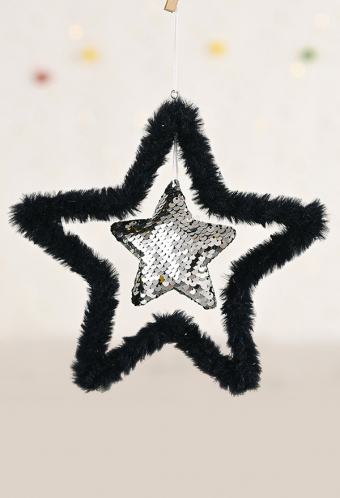 Christmas Gothic Charm Hanging Tree Decoration Fluffy Sequins Decorated Five-pointed Star Pendant Two pairs in Total