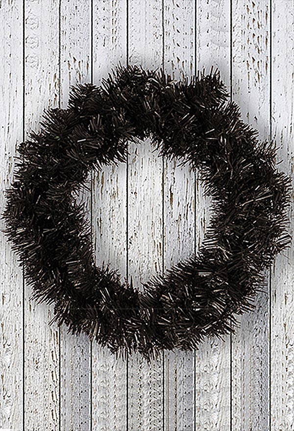 Christmas Outdoor Pre-lit Tree Company Decoration Gothic Dark Style Black PVC Christmas Wreath with White LED Lights (12 Inch）