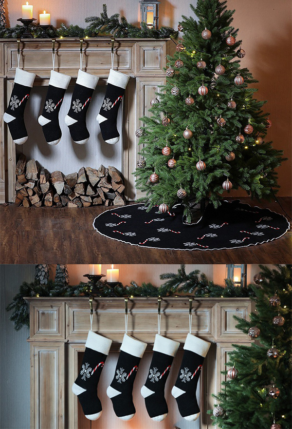Christmas Gothic Unique Knit Stockings Dark Style Snow Flakes Print Hanging Stocking Gifts for Family Xmas Party ( 18inch)