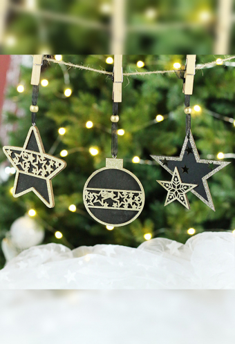 Christmas Shiny Outdoor Tree Decoration Gothic Style Black Wood Exquisite Hanging Christmas Decoration for Xmas Party(3 Pcs)