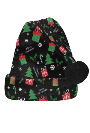Christmas Women Gothic Black Gift Box Pattern Santa Hat