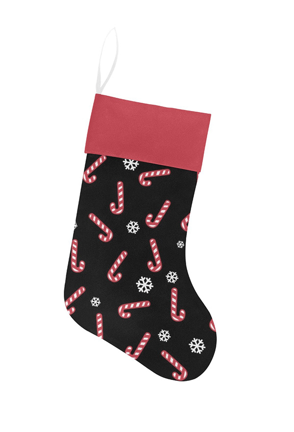 Gothic Black Candy Cane Pattern Christmas Sock