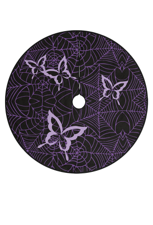 Christmas Gothic Black Purple Butterfly Web Pattern Christmas Tree Skirt 36" x 36"