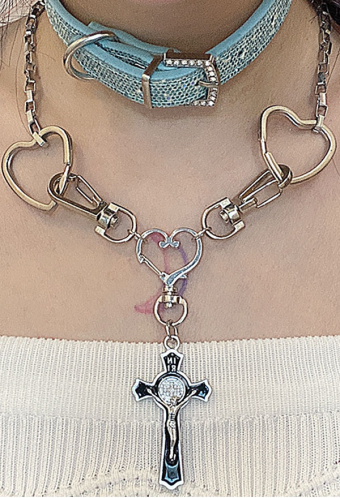 Gothic Punk Hot Girl Stylish Choker Black Cross and Heart Necklace