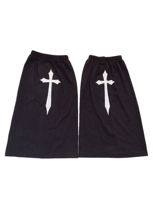 Women Gothic Y2K Style Black Cross Print Leg Warmers
