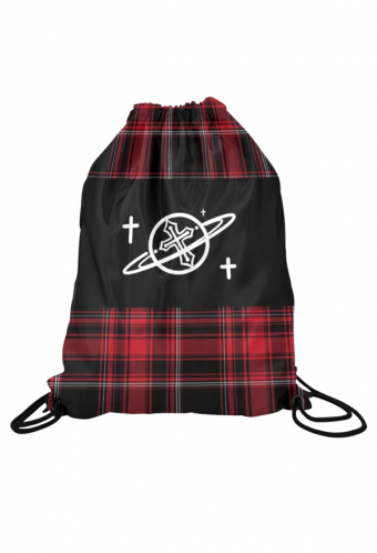 Dark Girl Unique Check and Planet Print Gym Drawstring Bag Black Red Plaid Yoga Bag for Sports