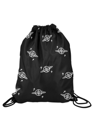 Women Unique Planet Printed Gym Drawstring Bag Black Yoga Bag for Sports