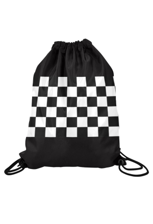 Women Stylish Checkered Print Gym Drawstring Bag Black and White Yoga Bag for Sports