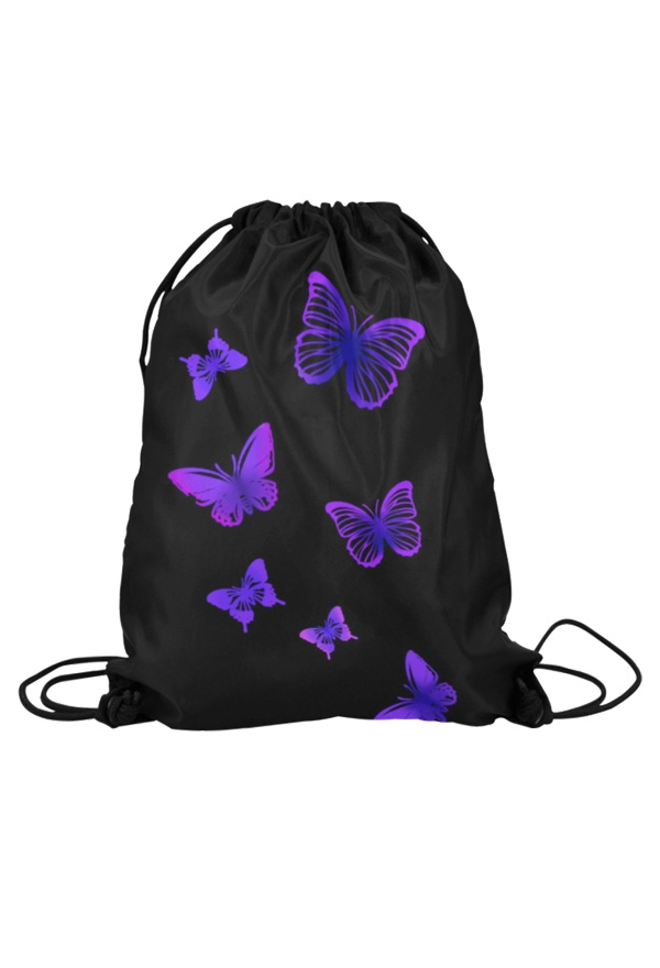 Gothic Girl Aesthetic Butterfly Print Gym Drawstring Bag Black Purple Yoga Bag for Sports