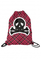 Women Cute Skull Print Gym Drawstring Bag Red Plaid Yoga Bag for Sports