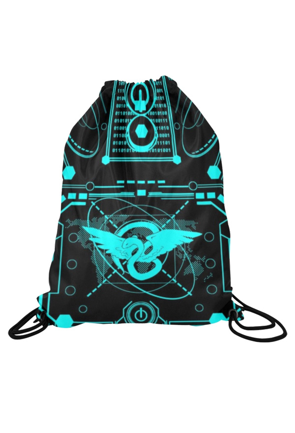 Cyberpunk Girl Symbolic Print Gym Drawstring Bag Black Yoga Bag for Sports