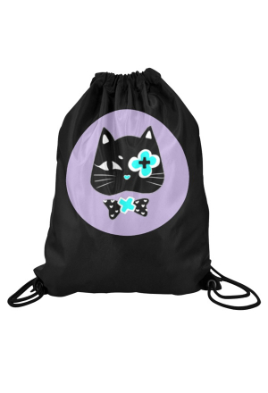 Dark Girl Cute Cat Print Gym Drawstring Bag Black Pastel Yoga Bag for Sports