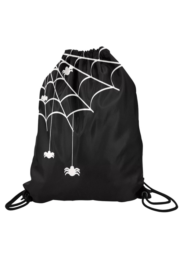 Gothic Stylish Cobweb Print Gym Drawstring Bag Black and White Yoga Bag for Sports