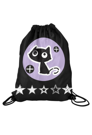 Gothic Cute Girl Cat Pentagram Print Gym Drawstring Bag Black Pastel Yoga Bag for Sports