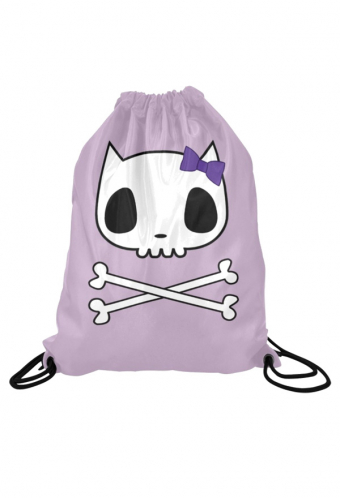 Kawaii Girl Cat Skull Print Gym Drawstring Bag Pastel Yoga Bag for Sports