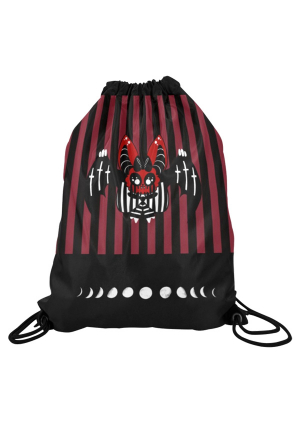 Devil Girl Striped Bat Print Gym Drawstring Bag Black Red Yoga Bag for Sports