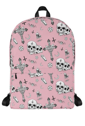 Gothic Pink Skeleton Print Casual Backpack