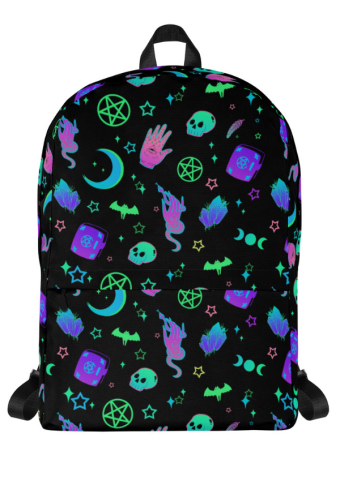 Gothic Black Cyber Witch Print Casual Backpack