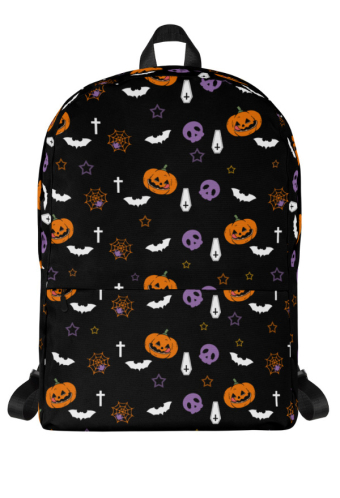Gothic Halloween Black Pumpkin Print Casual Backpack