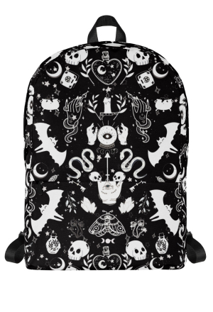 Gothic Black Witch Element Print Casual Backpack