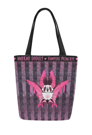 Women Dark Bloody Bat Prints Beach Canvas Bag Black Pink Reusable Tote Bag for Beach and Shopping
