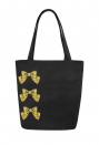 Women Summer Fashion Beach Canvas Bag Black Bowknot Prints Tote Bag for Beach Travel