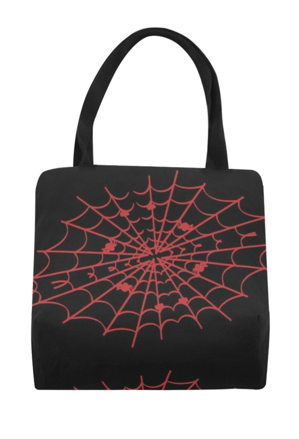 Gothic Demon Girl Beach Canvas Bag Black Red Evil Spiderweb Print Reusable Tote Bag for Beach Travel