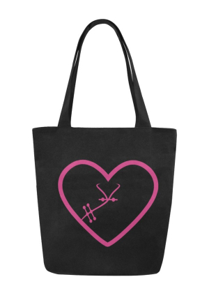 Gothic Sweet Girl Beach Canvas Bag Black Pink Heart Prints Reusable Tote Bag for Beach Travel