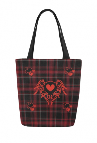 Gothic Blood Vampire Plaid Beach Canvas Bag Black Red Spider Prints Reusable Tote Bag for Beach Travel