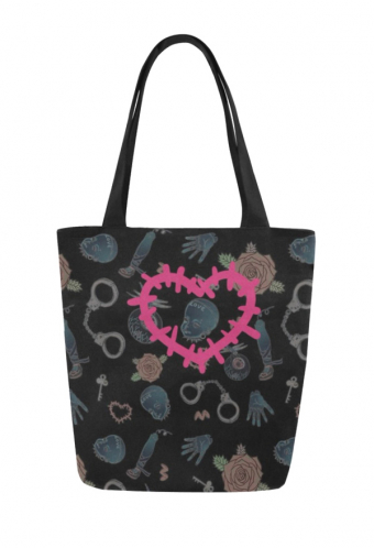 Women Dark Witch Beach Canvas Bag Black Machine Punk Prints Reusable Tote Bag for Beach Travel