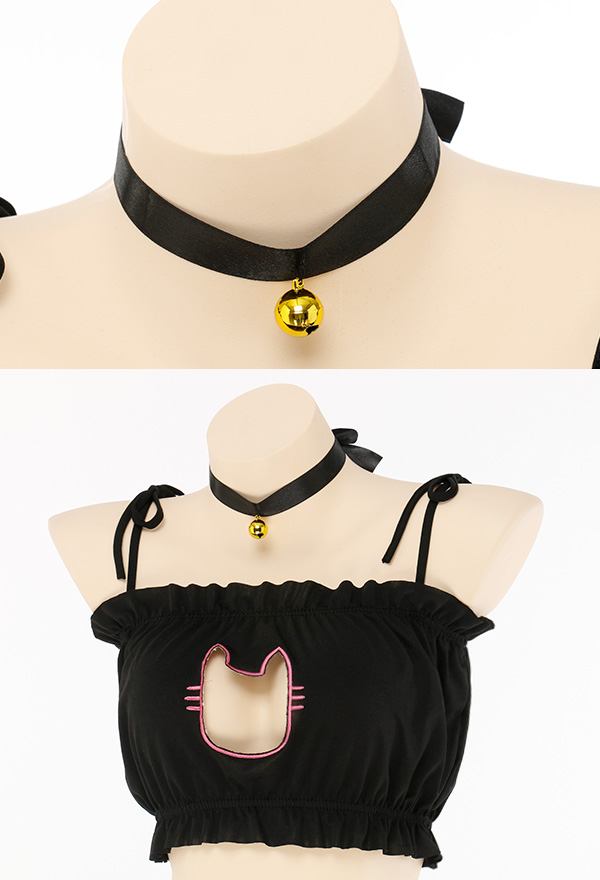 Kawaii Cat Girl Lingerie Set Black Sexy Soft Fabric Two Piece Bikini Set