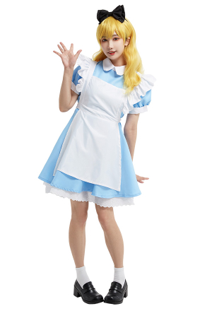 Kawaii Alice in Wonderland Maid Dress Blue Cotton Cosplay Costume