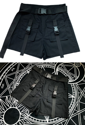 Gothic Short Cargo Pants Japanese Style Casual Mixed Canvas Pants