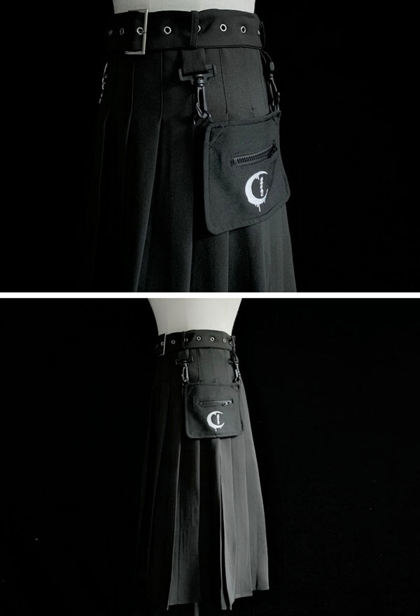 Gothic Irregular Pleated Skirt Black Polyester Chain Skirt