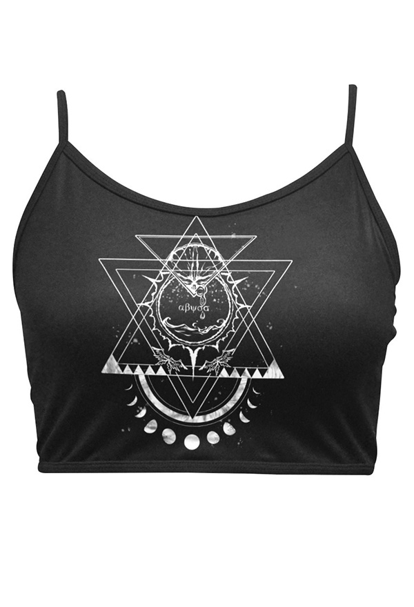 Constellation Women Gothic Grunge Style Devil Print Crop Top