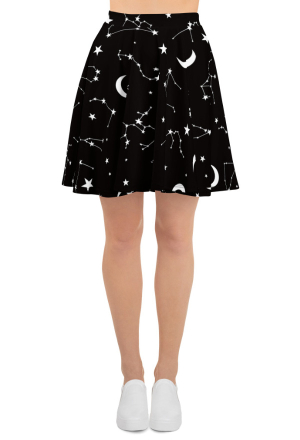 Women Gothic Black Constellation High Waist Skater Skirt