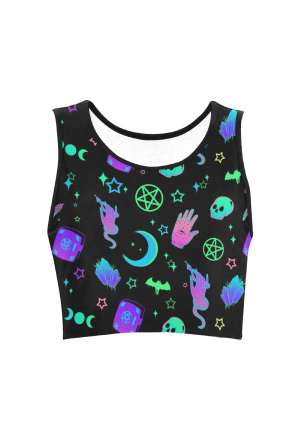 Women Gothic Black Colorful Witch Print Tank Top